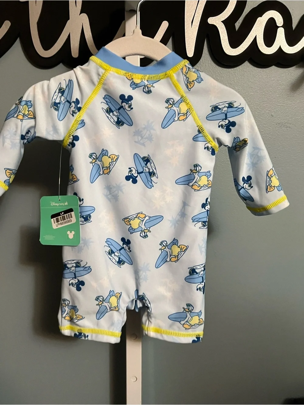 Mickey Mouse and Donald Duck Surf Infant Rashguard Zipper One Piece NWT 3 months